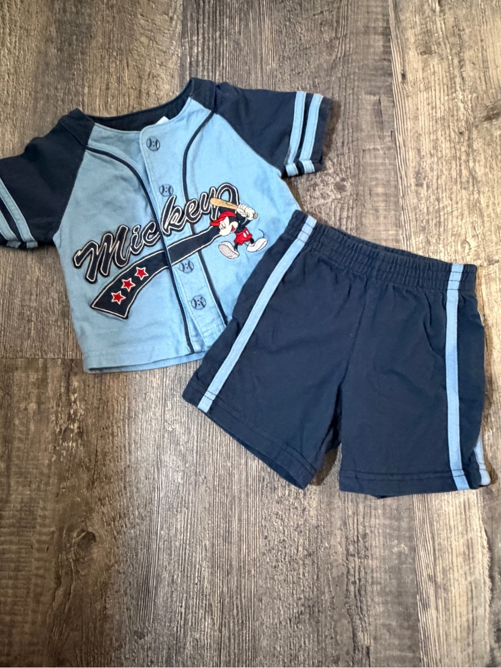 Disney Baby Mickey Mouse Baseball 2 Piece Outfit Set 12 Months Blue
